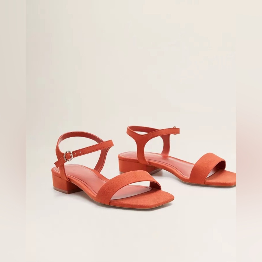 MNG Mango orange faux suede strap buckle low heel sandals size 37